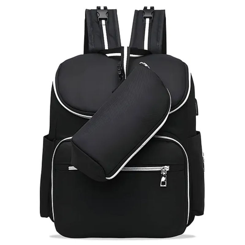 Bembika Diaper Bags For Mom And Dad Kids For Travel Backpack With Small Bottle Pouch- Black