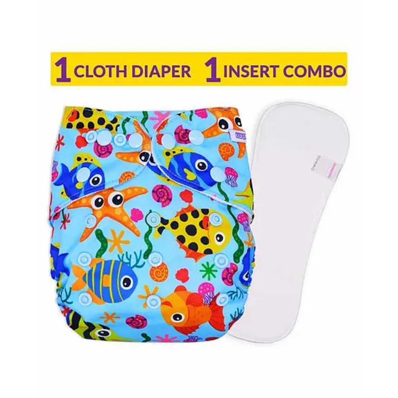 Bembika Reusable Cloth Diaper With Insert Aquatic Animal Print – Multicolor