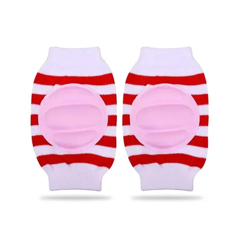 Chinmay Kids Crawling Anti-Slip Padded Stretchable Elastic Cotton Soft Breathable Comfortable Knee & Elbow Cap with Lining Pattern – Red White