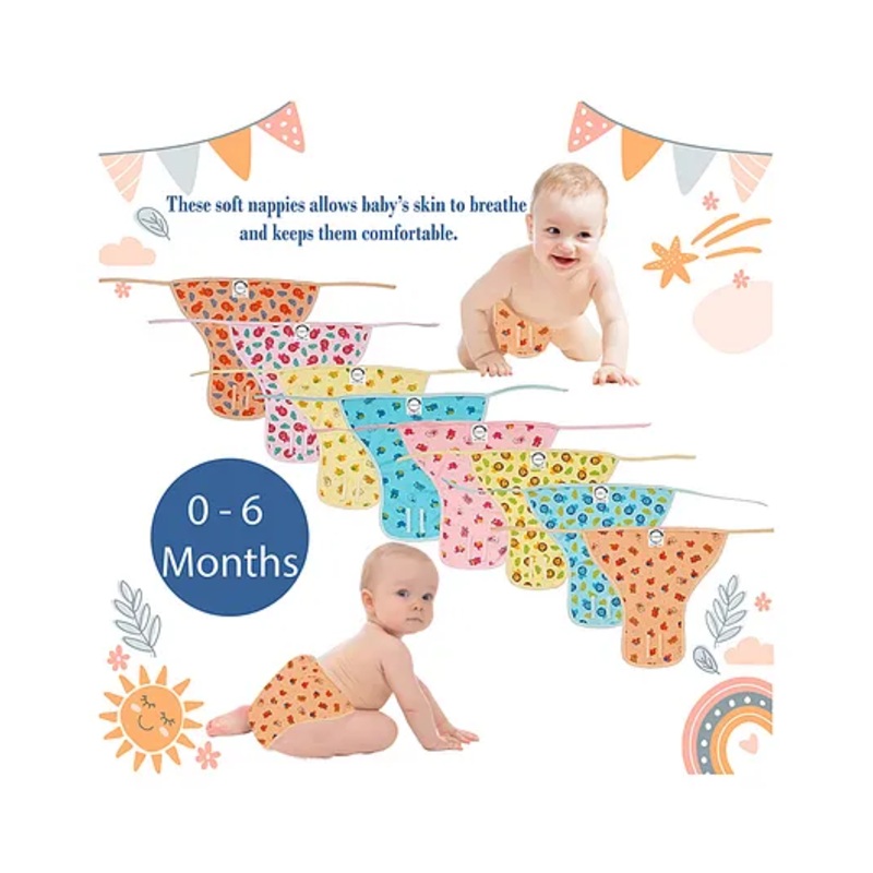 Chirsh New Born Baby Nappies Pack Of 10 (0-4 Months) – Multicolor