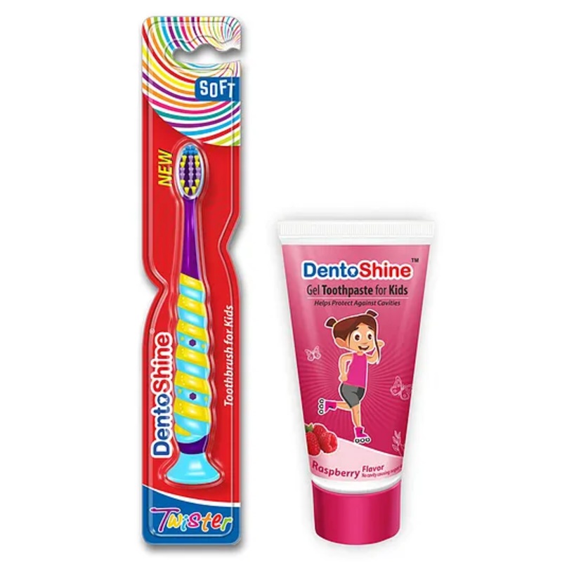 DentoShine Oral Care Combo Toothbrush And Raspberry Flavored Toothpaste- 80 gm