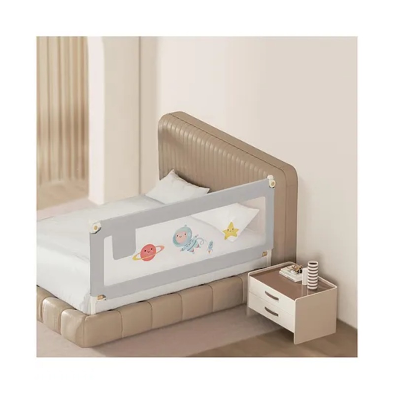 Kids Station Adjustable Bed Safety Rail  1 Side, Grey (192 x 80 cm)  Foldable Guard Rail with Storage Pocket for Toddlers, Innovative Patent Design for King Size Bed (6.3ft)
