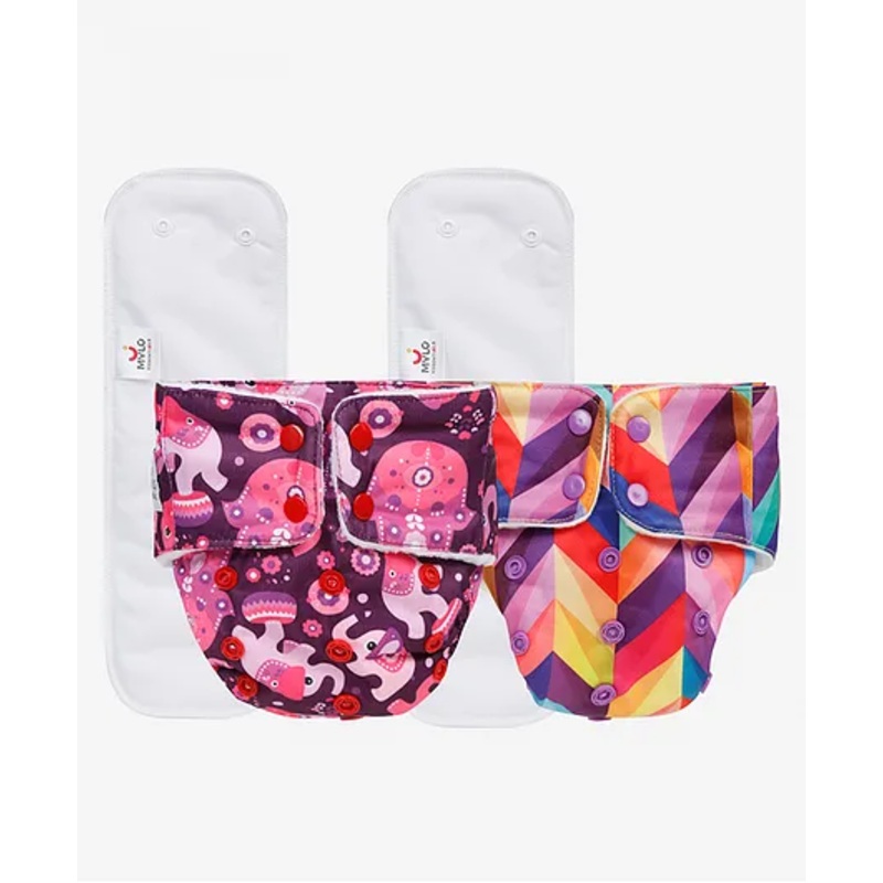 Mylo Baby Freesize Adjustable Cloth Diapers with 2 Free Insert Oeko Tex Certified Pack of 2 – Rainbow Purple Love Multicolour