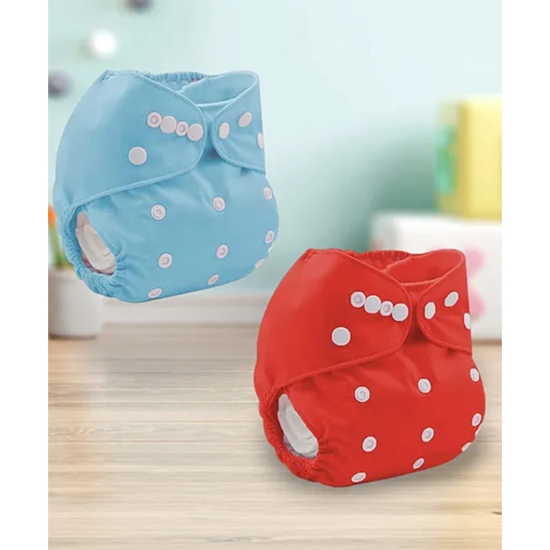 Sparkle Joy Free Size Reusable Cloth Diaper Without Insert Pack Of 2 – Red & Sky-blue