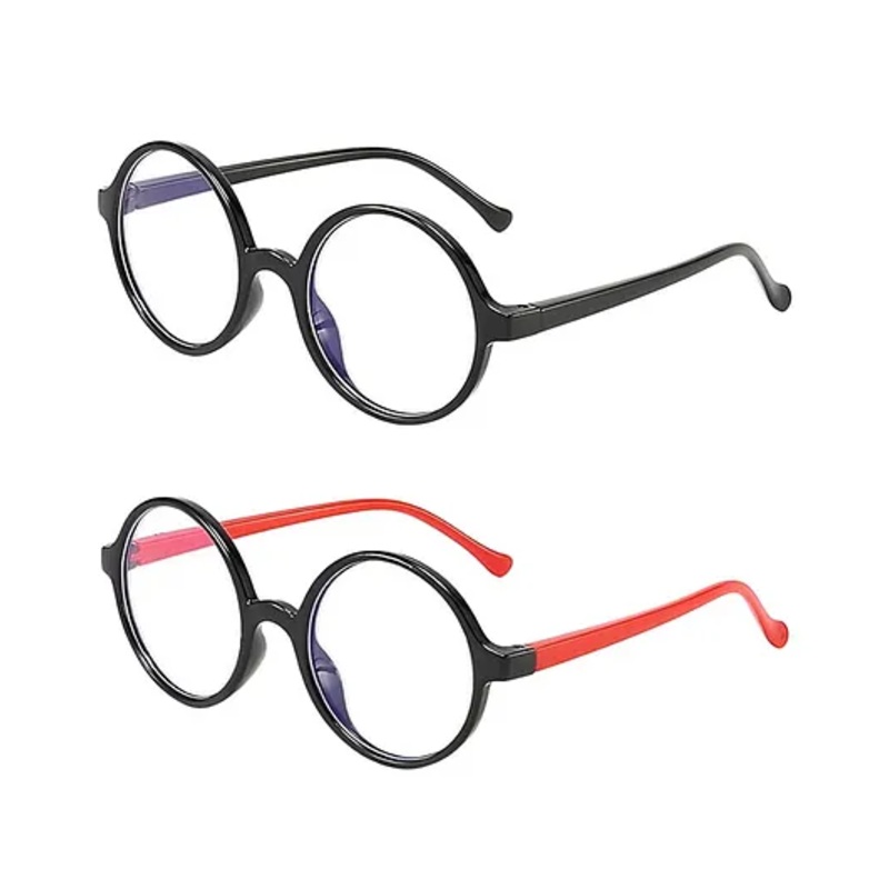 SYGA Pack of 2 Kids Anti-Blue Light Blocking Lightweight Retro Round Glasses for Age 4 to 9 Years old (Black & Red)