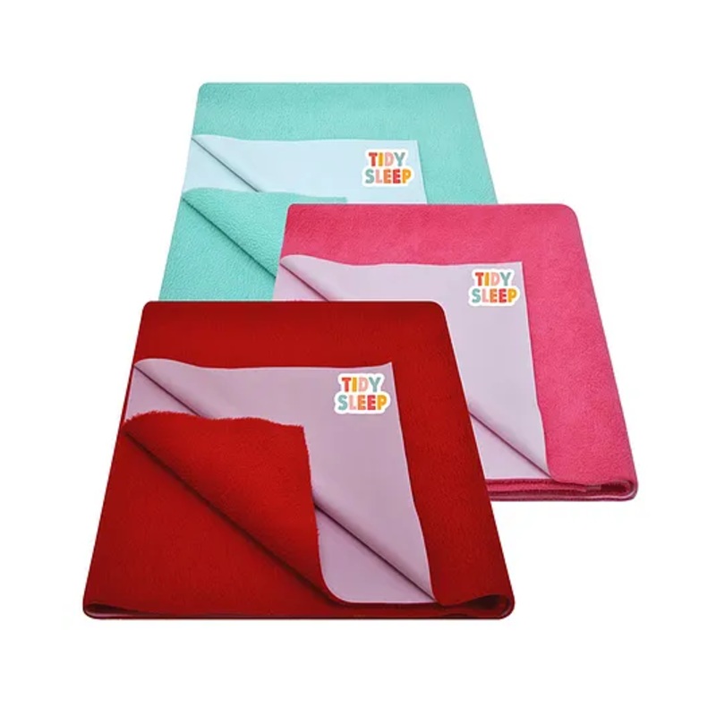 TIDY SLEEP Waterproof Baby Bed Protector Dry Sheet For New Born Babies-Ocean Green, Hot Pink, Cherry Red  Pack of 3 (Small)