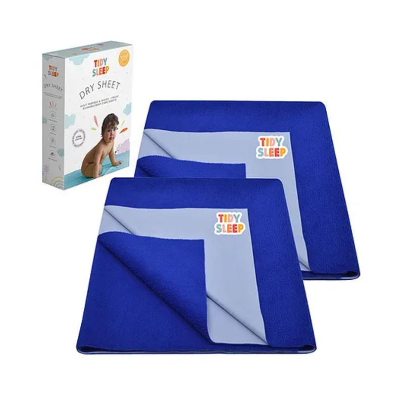 TIDY SLEEP Waterproof Baby Bed Protector Dry Sheet For New Born Babies- Royal Blue  Pack of 2 (Medium)