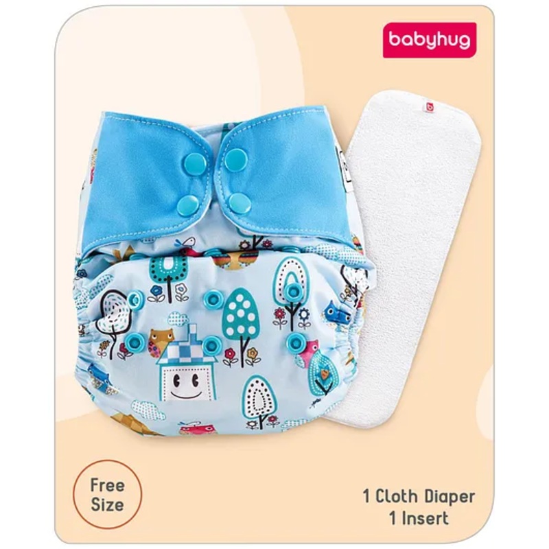 Babyhug Free Size Reusable Contrast Flap Closure Cloth Nappies With Insert Multi Print – Blue
