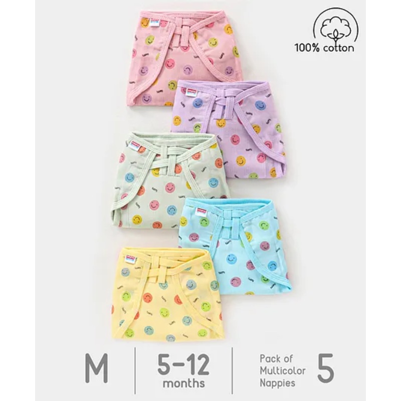 Babyhug Muslin Cotton Dyed Printed Cloth Nappies Medium Set of 5 – Multicolour