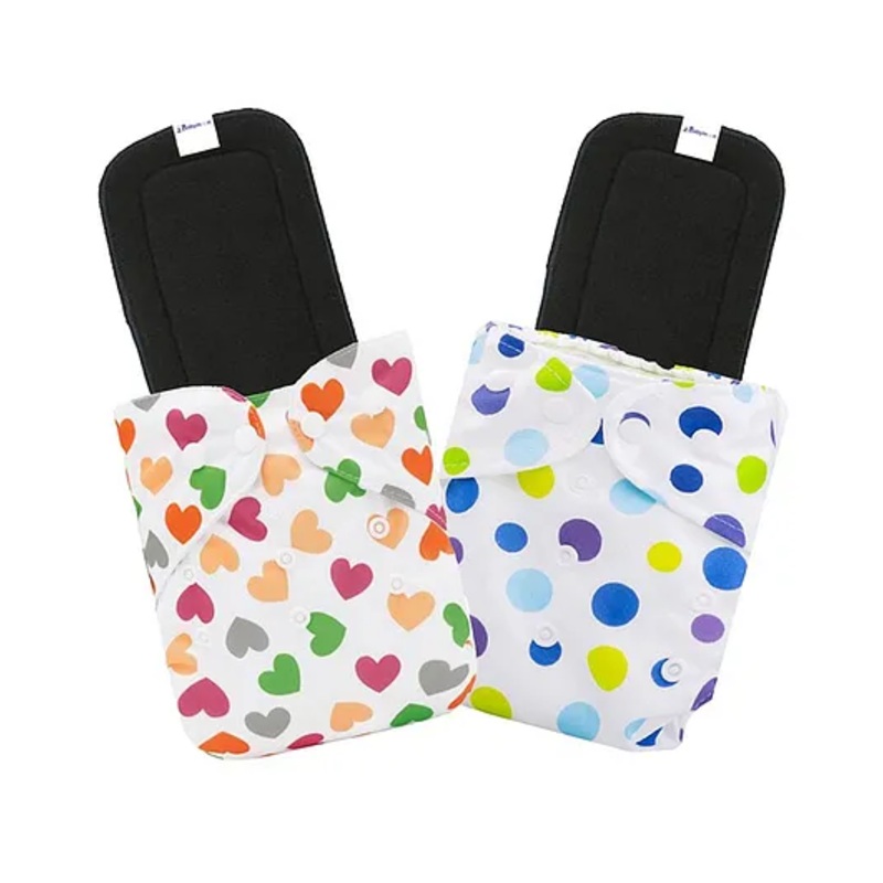 Babymoon Washable & Reusable Cloth Diaper Pocket With Grey Insert Pack of 2 – White Blue