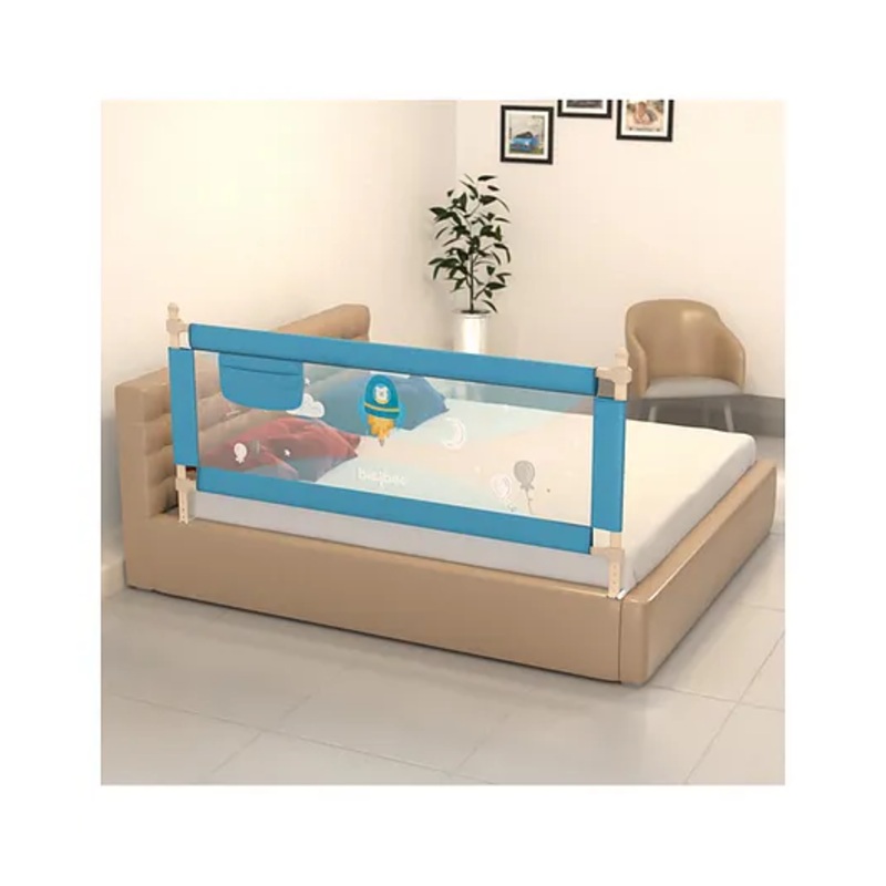 BAYBEE Baby Bed Rails Guard Barrier for Baby Kids Safety, Foldable Bed Rail Falling Protector Fence with 7 Adjustable Height (180×63 cm, Blue) – (Color & Design May Vary)
