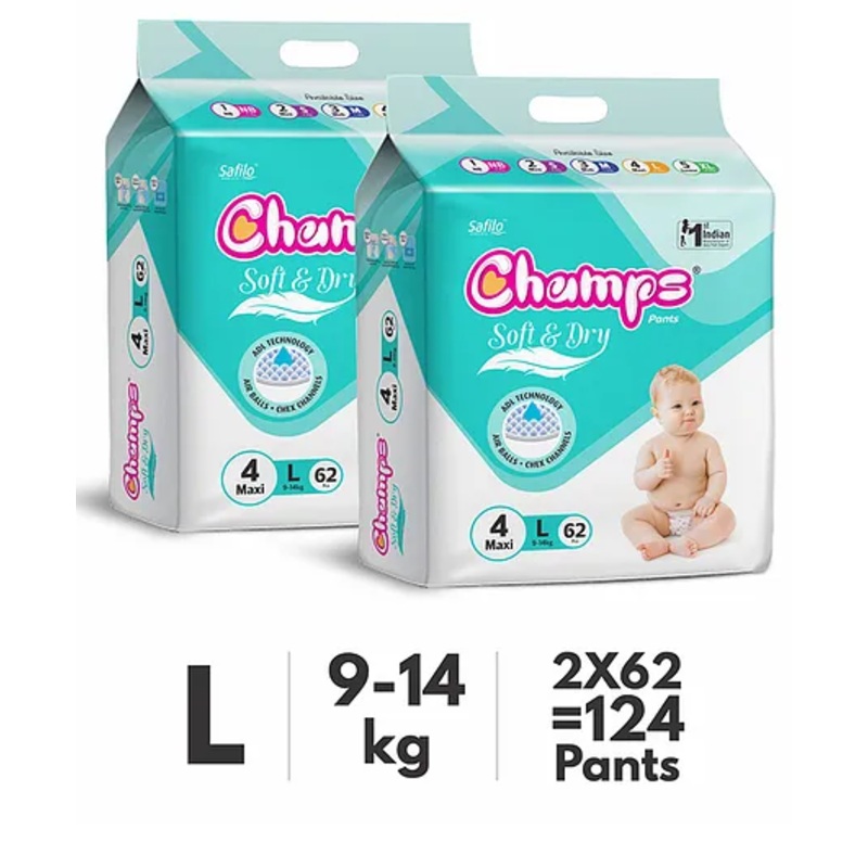Champs Soft & Dry Diaper Pants Large Size Pack of 2 – 124 Pieces