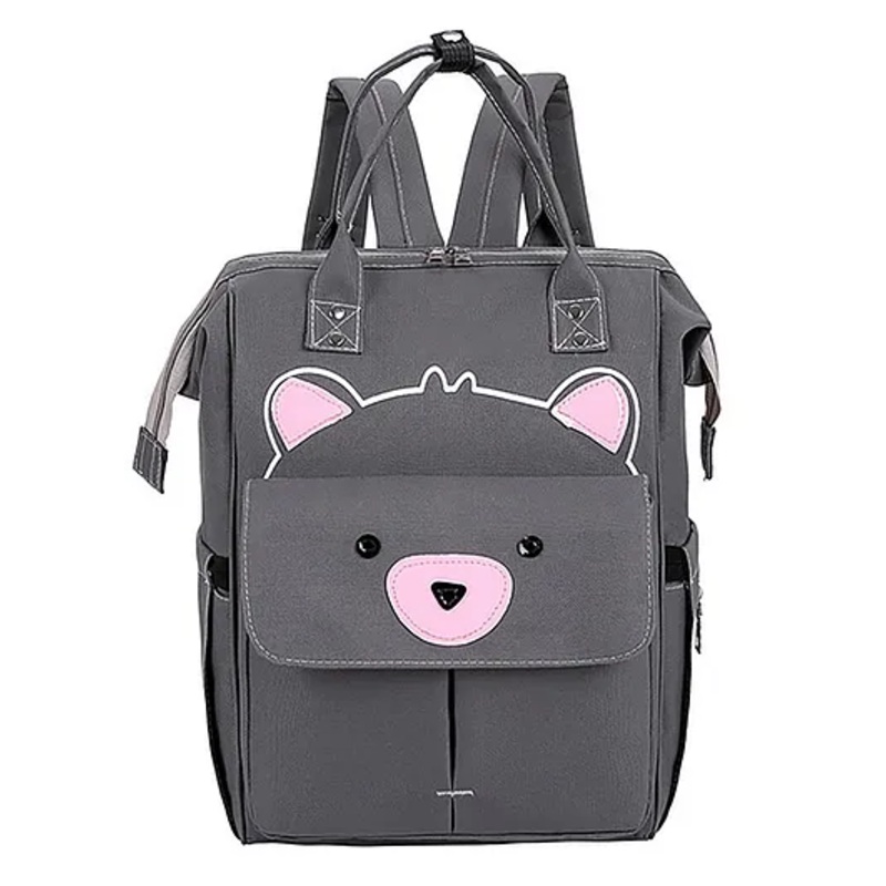 House of Quirk Bear Print Baby Diaper Bag with Insulated Pockets – Dark Grey