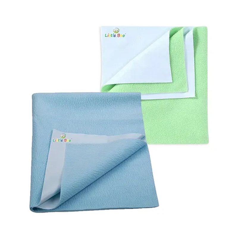 Little Boo Instadry Baby Bed Protector Sheet, Waterproof, Medium L 100 x B 70cm, Pack of 2 -SkyBlue & Green