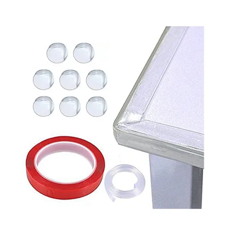 Safe-O-Kid Baby Safety 2 Meter (6.5 feet) Edge Guard with Strong 3 M Adhesive + 4 Sharp Corner Guards, BPA Free, Non-Toxic, Impact Cushion for Tables, Desks, and Furniture Transparent.