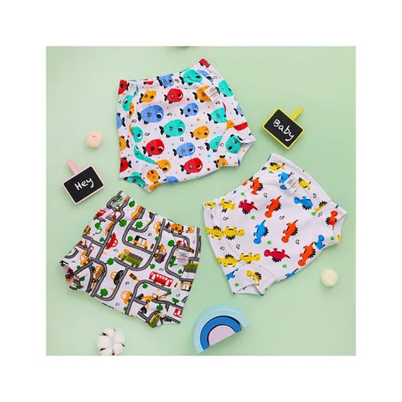 SuperBottoms Padded Underwear & Super DryFeel Layer Pull-Up For Potty Training & Diaper-Free Time with Vehicle & Dinosaurs Print Pack of 3 – White