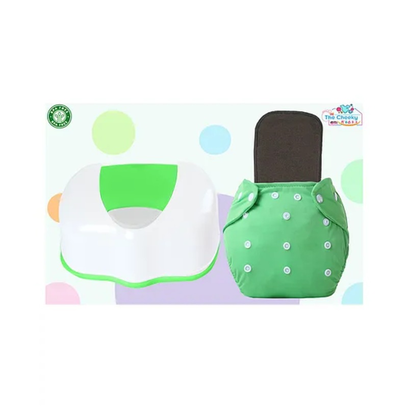 The Cheeky Kidzz Refillable Durable Baby Wet Wipes Storage Box 80 Wet Wipes Container With Wipes Sheet And Essential Diaper Insert (GREEN)