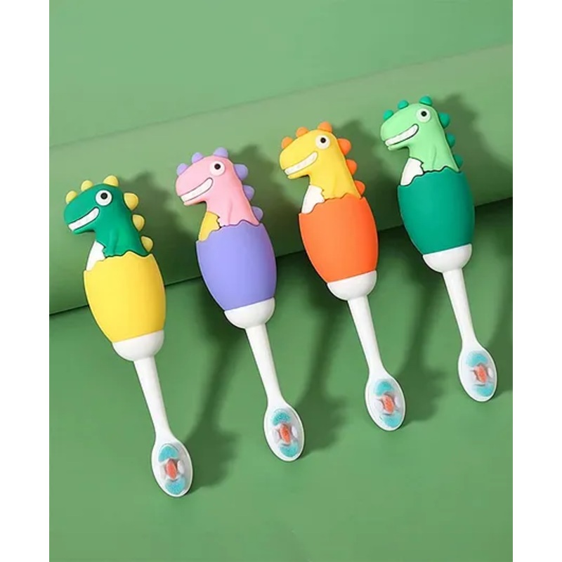 YAMAMA Cute Dino Design Soft Toothbrush For Babies And Kids Extra Microfiber Soft Bristles With Silicone Grip – (Pack of 1  Color And Design May Vary)