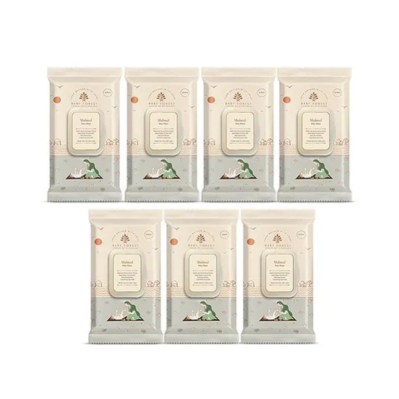 Baby Forest Mulmul Baby Wipes, Ultra-soft, Water-based, 3X thicker and softer wipes 72 Wipes each, Pack of 7