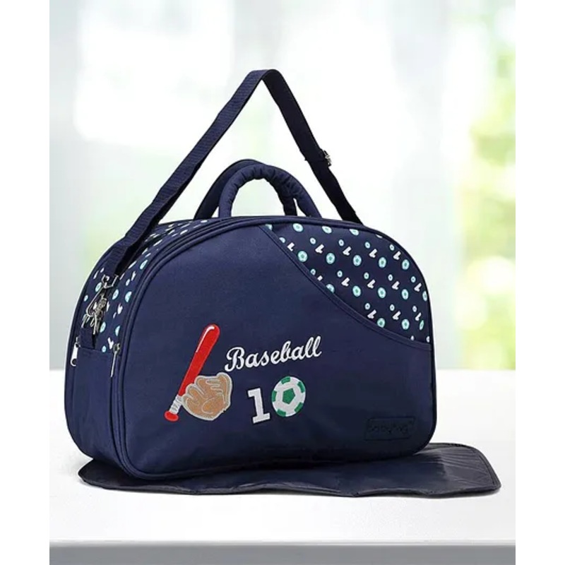 Babyhug Diaper Bag With Changing Mat Base Ball Print – Navy Blue