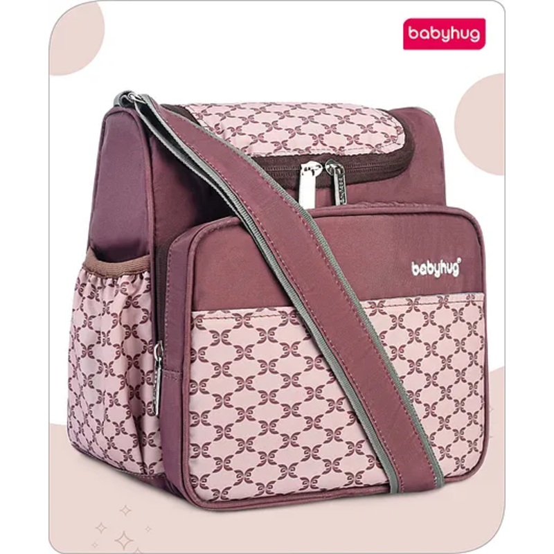 Babyhug Mini & Compact Sling Diaper Bag Quatrefoil Print- Brown