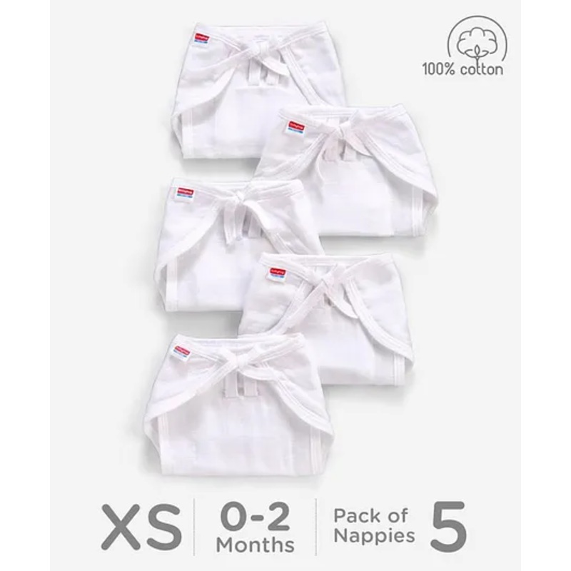 Babyhug Muslin Cloth Nappy Set of 5 Extra Small – White