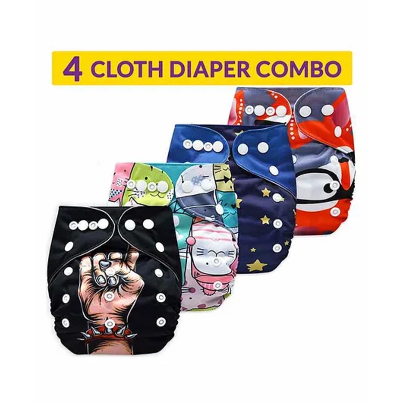 Bembika Reusable Printed Cloth Diapers Pack of 4 – Multicolor