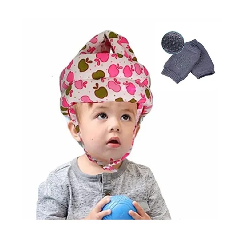 BOXOT IMPEX Baby Safety Helmet & Kneepads-Pink Dotted(Color And Print May Vary)