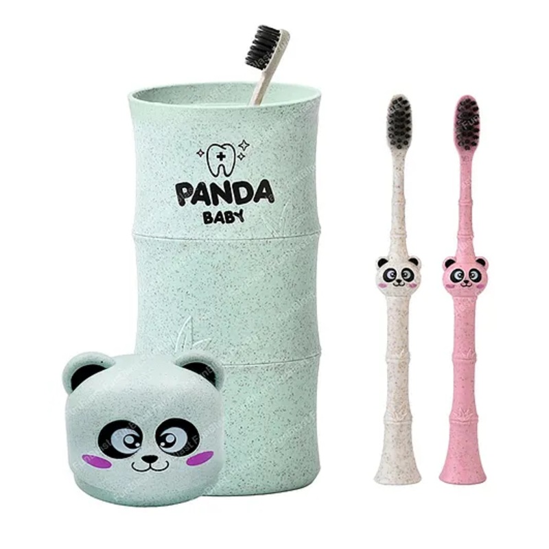 Bunie Panda Design Toothbrush with Portable Box for Kids  2 Pcs Toothbrush