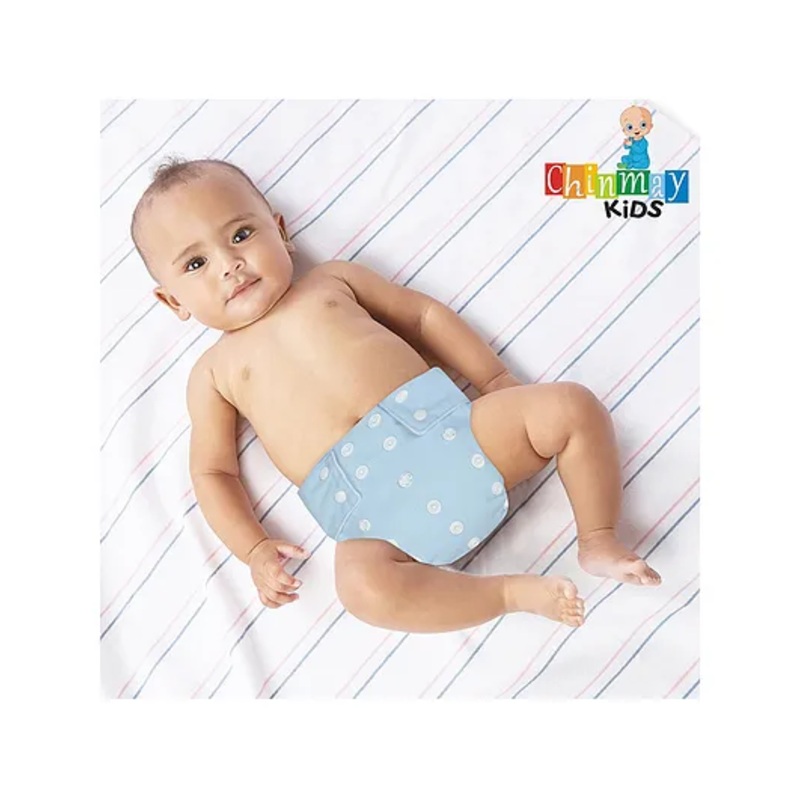Chinmay Kids Cloth Diaper Adjustable Reusable Washable Printed Button Diaper With Insert – Blue