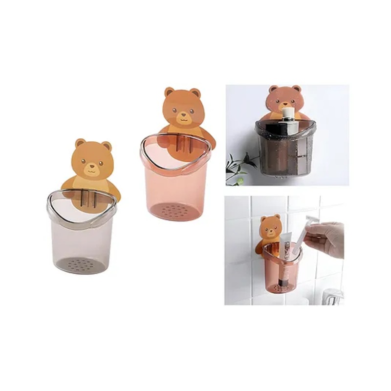 COZY VIBES Mist Multipurpose Wall Mount Toothbrush Holder Cup. ABS Plastic Easy Installation. No Nails No Drills. Teddy Bear Toothbrush Holder  – PACK OF 1 – COLOR MAY VARY