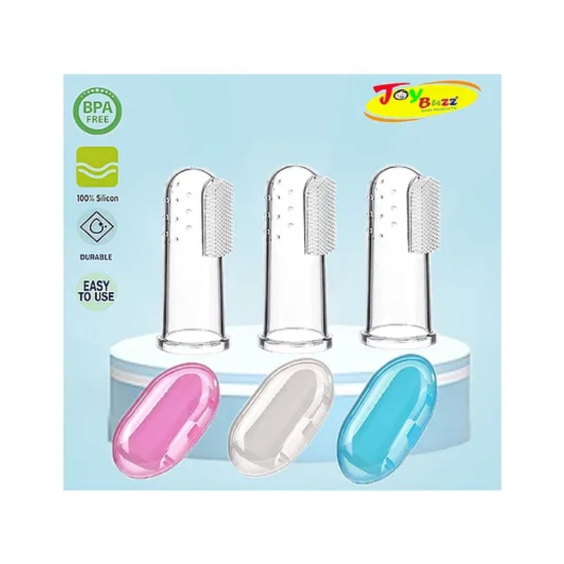 Joy Buzz Baby Silicone Fingure Brush With Case Pack of 3 – Blue White Pink