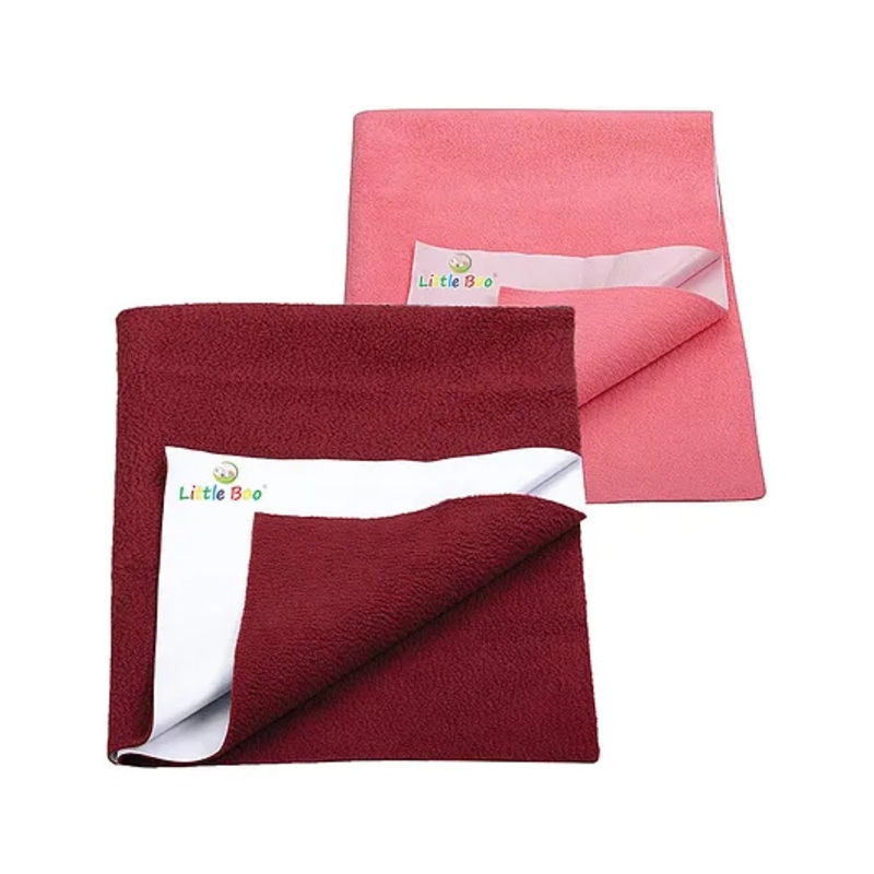 Little Boo Instadry Baby Bed Protector Sheet, Waterproof, small L 70 x B 50cm, Pack of 2 -Salmon Rose & Maroon