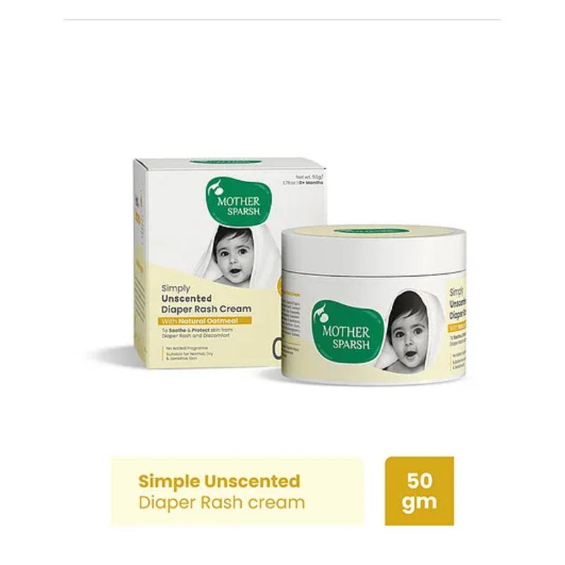 Mother Sparsh Simply Unscented Baby Diaper Rash Cream With Natural Oatmeal  | Rash Cream for Babies | Protects from Irritation | Nappy Cream Suitable for Newborn Sensitive Skin – 50 g