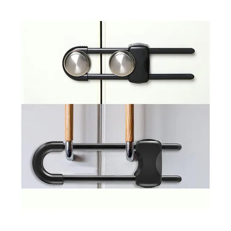 Safe-O-Kid Heavy Duty Almirah Cupboard U Shaped Lock – Premium Security Lock for Cabinets & Doors – Black, Pack of 2
