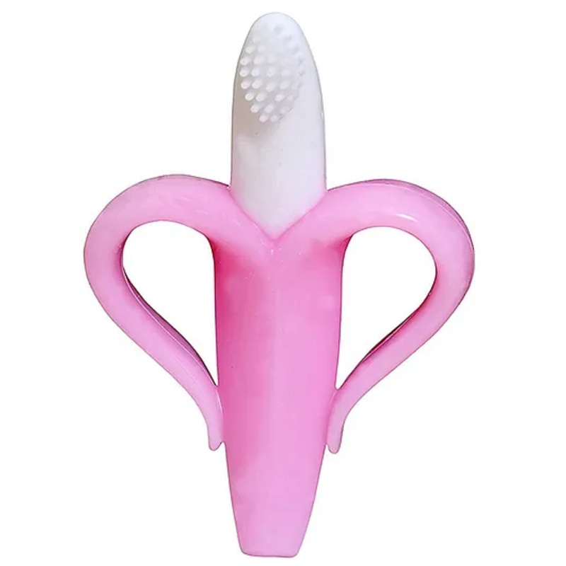 Sparkle Joy Silicone Banana Shaped Toothbrush Teether – Pink
