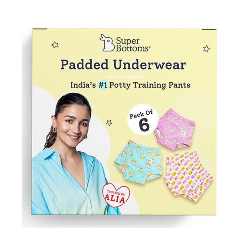 SuperBottoms Padded Underwear for 2-3Y Babies | Potty Training Pants for Mess-Free Diaper-Free Time | Bummy World (Old Version)| Pack of 6