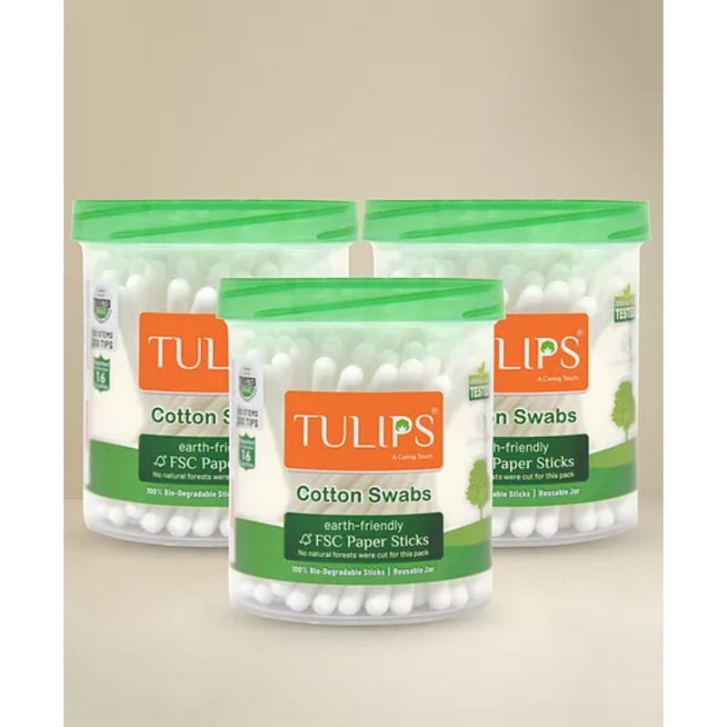 Tulips Biodegradable Cotton Buds Swabs Pack of 3 – 100 Pieces Each