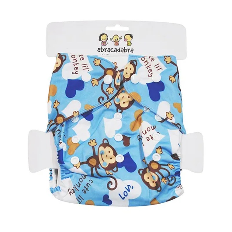 Abracadabra Reusable Diaper With Liner Monkey Print – Blue