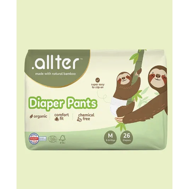 Allter Organic Feet Print Bamboo Diaper Pants Medium Size – 26 Pieces