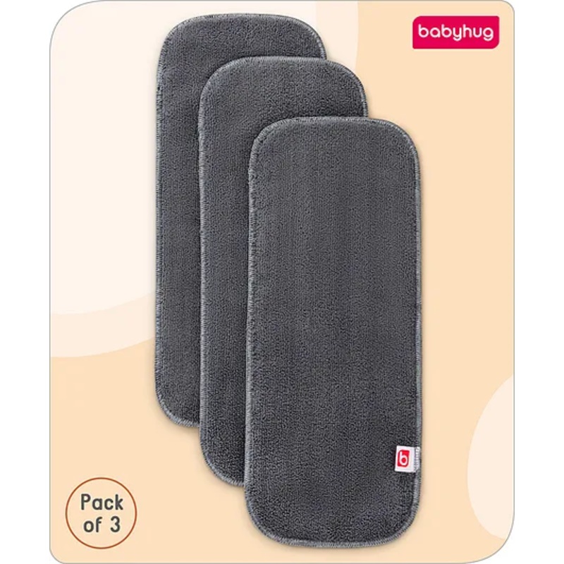 Babyhug Microfiber Solid Reusable Stay Dry 3 Layer Cloth Diaper Inserts Pack of 3 – Grey