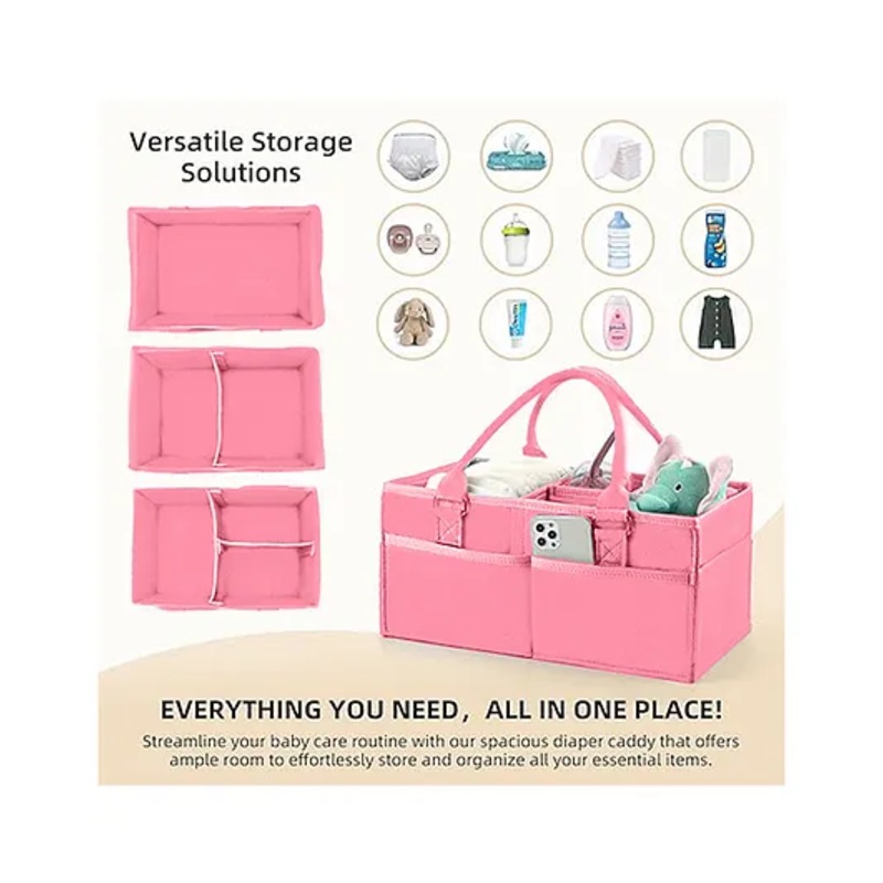 Babymoon Multifunctional Caddy Organiser Storage Mother Baby Diaper Bag Foldable – Pink