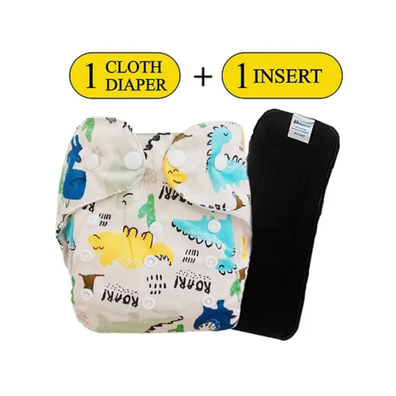 Babymoon Washable & Reusable Cloth Diaper  With Insert Dragon Print Pack of 2 – Multicolor