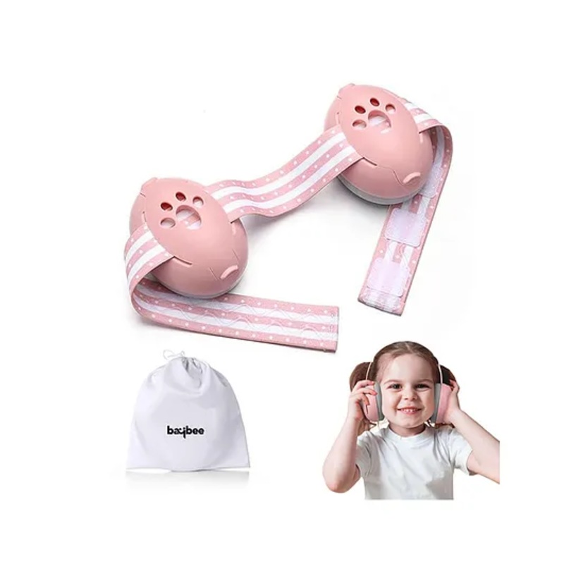 BAYBEE 2 in 1 Noise Cancellation Ear Muffs for Kids | Infant Ear Protector for Babies with 3 Adjustable Lengths & 25db Noise Reduction | Snug Fit Baby Earpads for Sleeping with Silicone Strap (Pink)