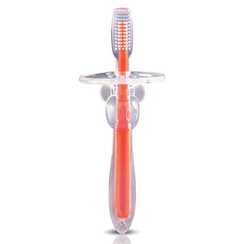LuvLap Silicone Training Toothbrush with Soft Bristles, Anti Choking Shield,Manual Brush for Kids, Baby Oral Hygiene, Orange, Pack of 1