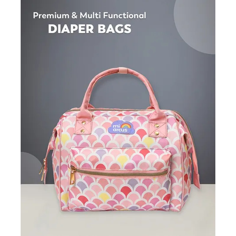 Mi Arcus 2-in-1 Printed Maternity Diaper Bag with Zip Closure, Convertible Handbag & Backpack, Includes Diaper Changing Sheet for Travel- Pink
