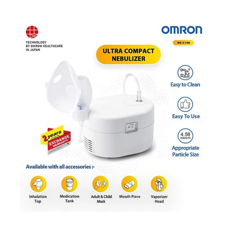 Omron NE C106 Ultra Compact & Low Noise Compressor Nebuliser – White