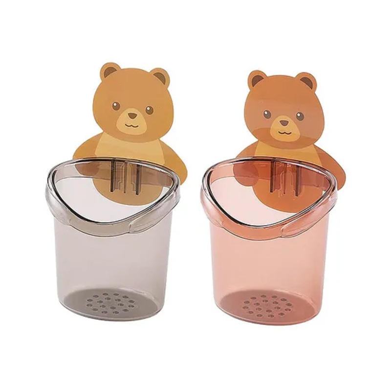 Ortis Toothbrush Holder Shelf Wall Mounted with Self Adhesive Teddy Bear Magic Sticker – Pack of 2