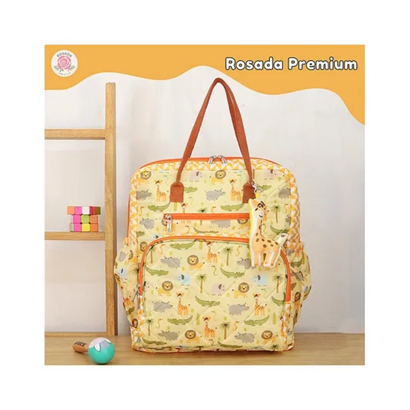 Rosada Trendy Animal Diaper Backpack for New Born Baby Boy Girl Mom | Lightweight Spacious Many Compartments Waterproof | Outing Travel Diaper Bag with Hanging Soft Toy