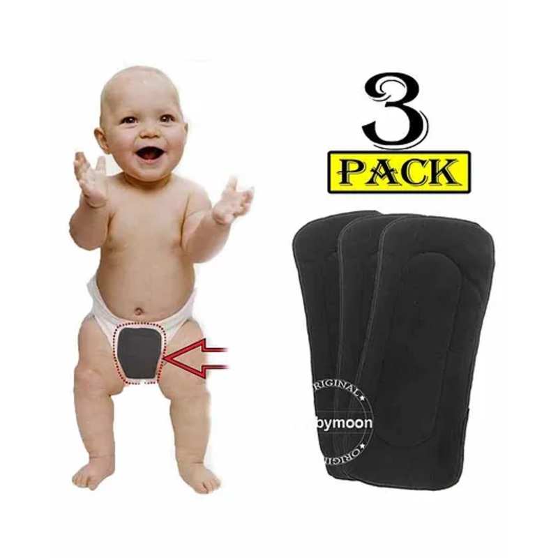 Babymoon Premium Bamboo 5 Layer Charcoal Wetfree Reusable Washable Cotton Diaper Nappy Insert Grey – Pack of 3